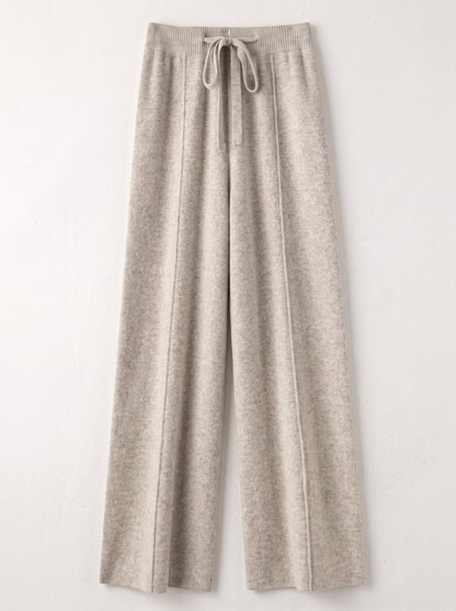 Knit Wide Leg Trousers - Beige - flat lay