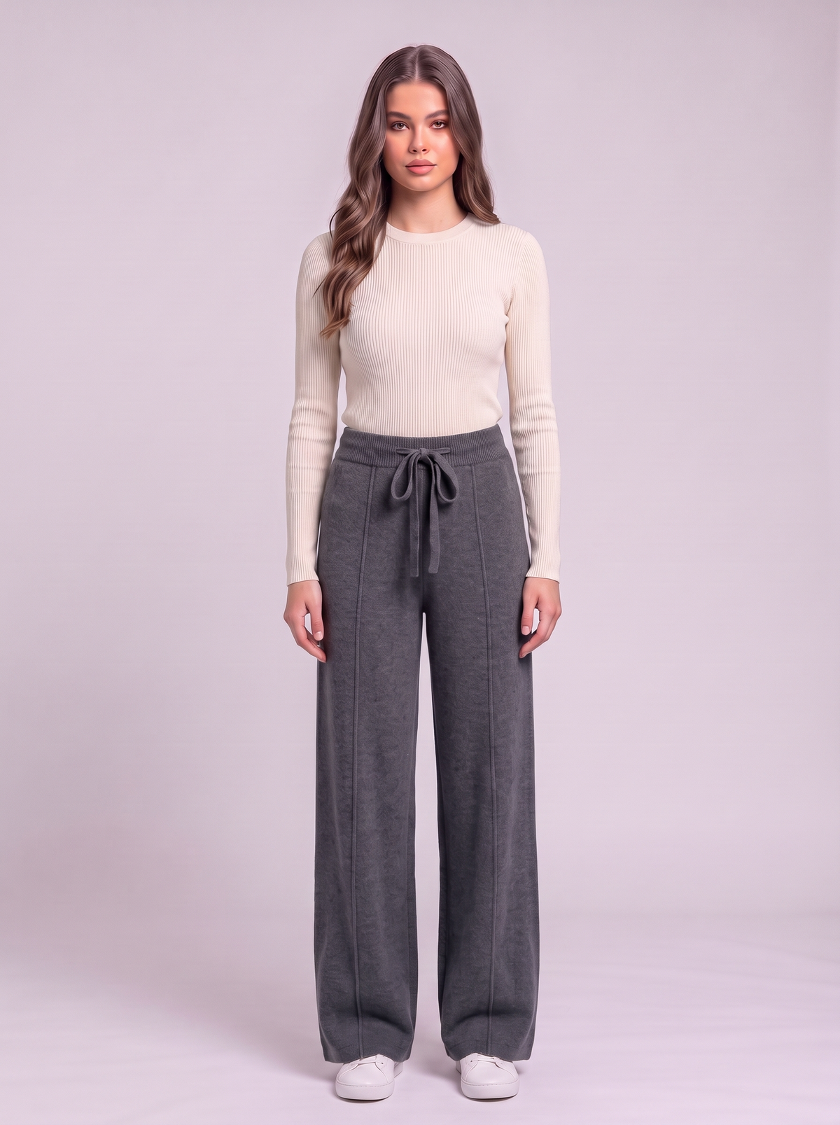 Knit Wide Leg Trousers - Dark Grey