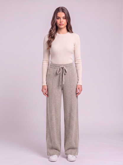 Knit Wide Leg Trousers - Beige