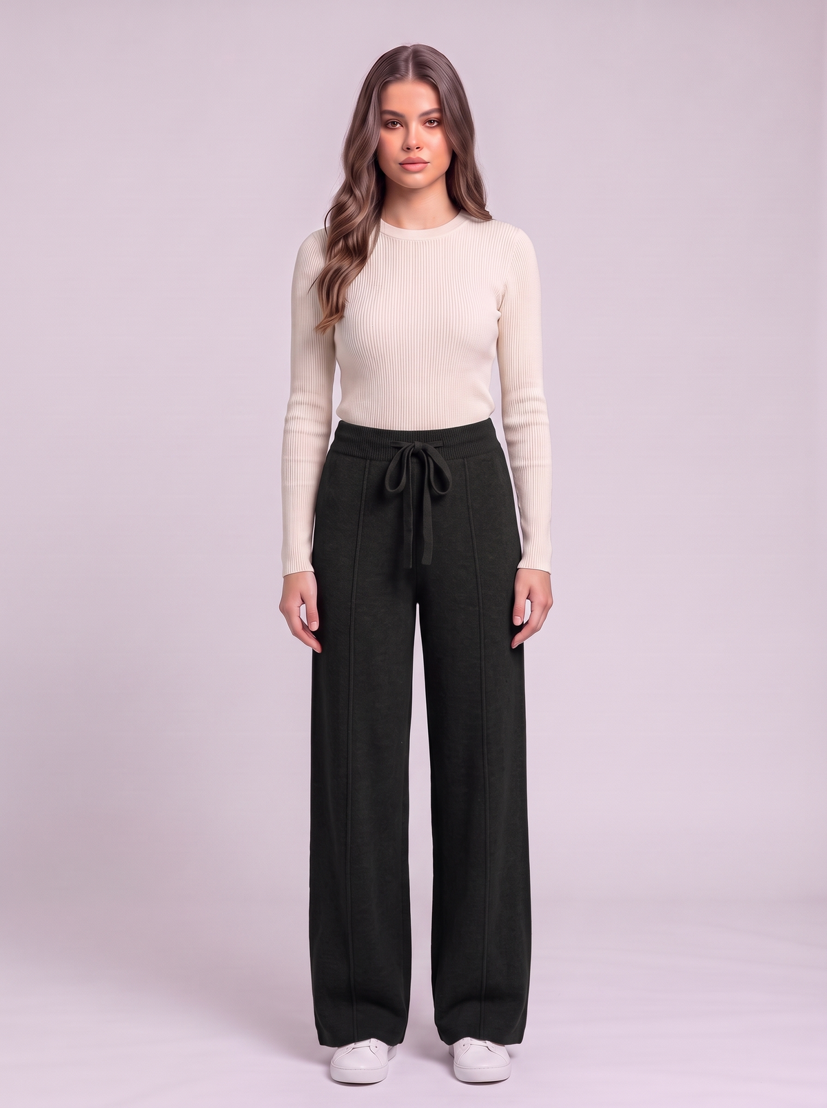 Knit Wide Leg Trousers - Black
