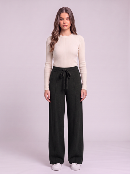 Knit Wide Leg Trousers - Black