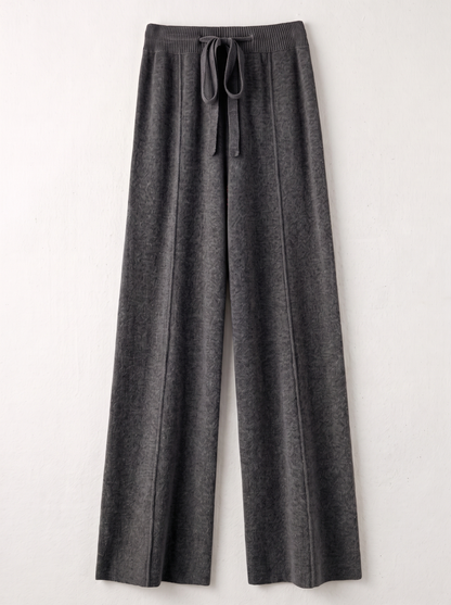 Knit Wide Leg Trousers - Dark Grey - flat lay