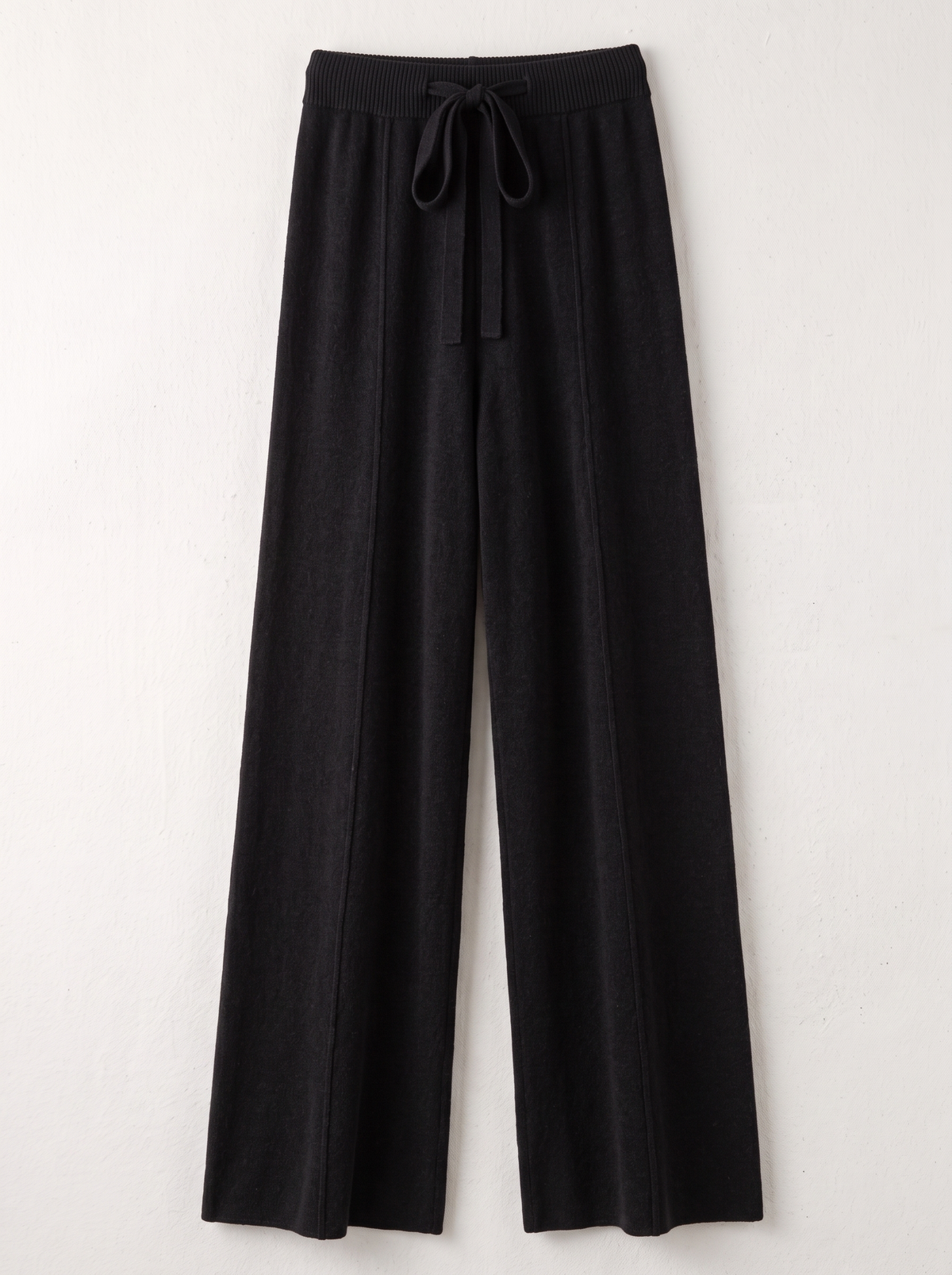 Knit Wide Leg Trousers - Black - flat lay