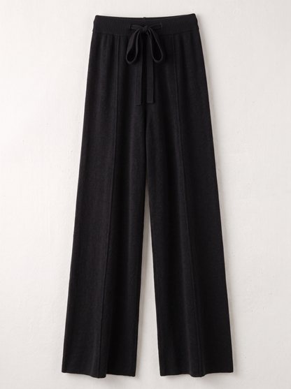 Knit Wide Leg Trousers - Black - flat lay