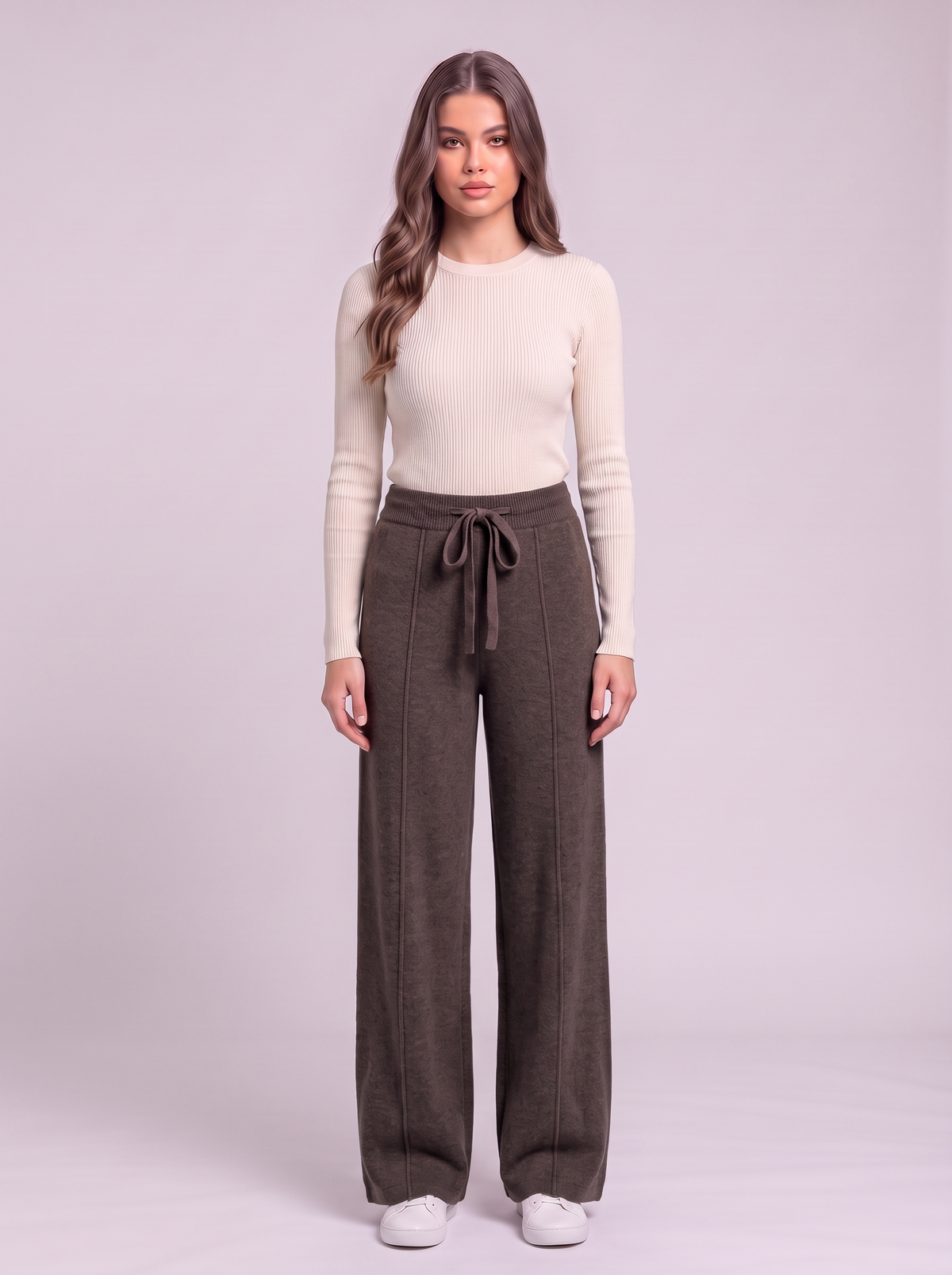 Knit Wide Leg Trousers - Dark Brown