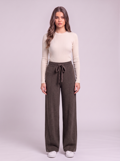 Knit Wide Leg Trousers - Dark Brown