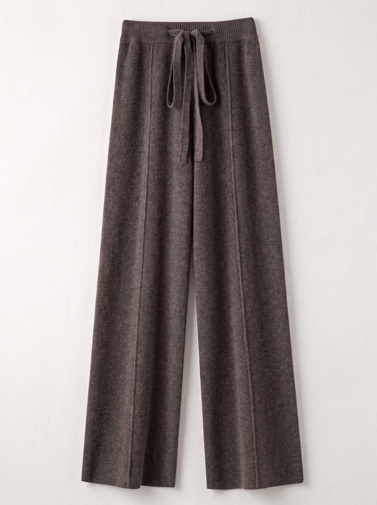 Knit Wide Leg Trousers - Dark Brown - flat lay
