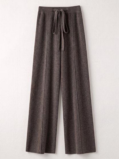Knit Wide Leg Trousers - Dark Brown - flat lay