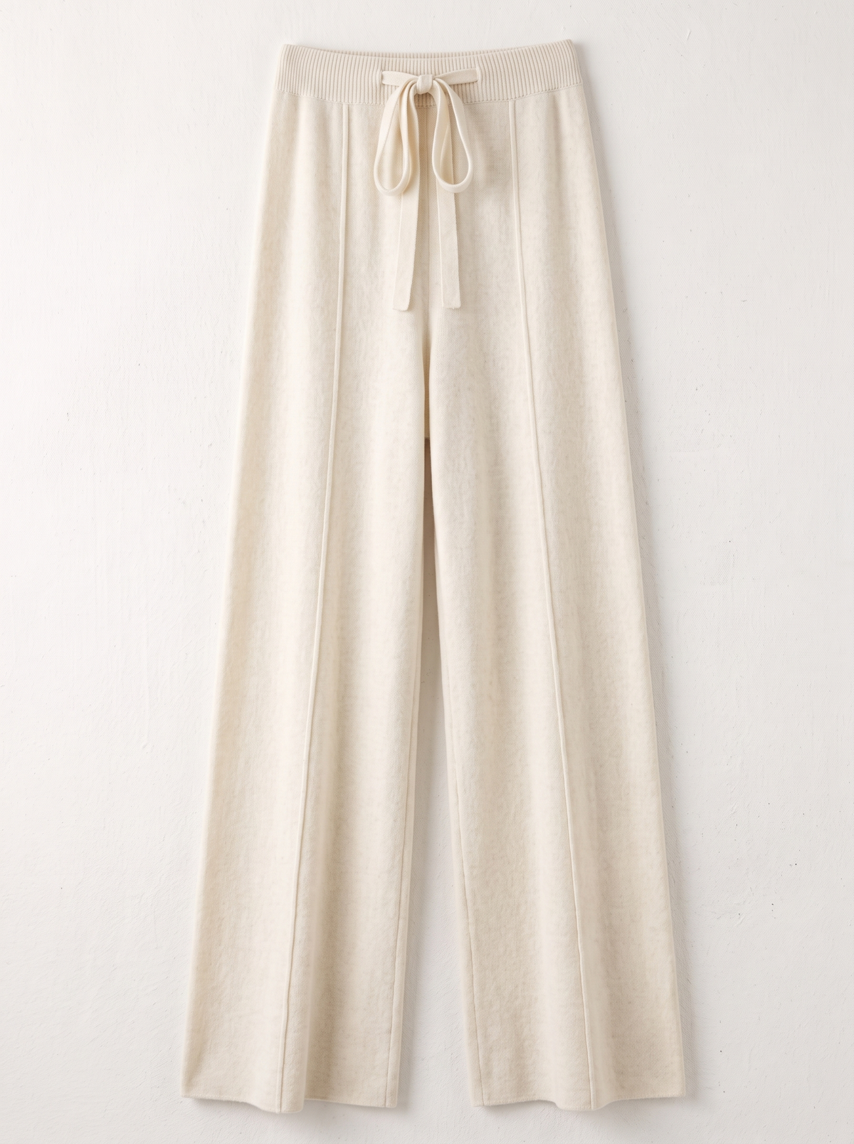 Knit Wide Leg Trousers - Ivory - flat lay