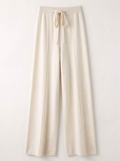 Knit Wide Leg Trousers - Ivory - flat lay