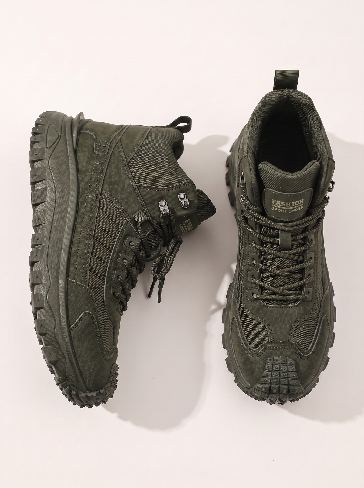 Men's High-Top Hiking Boots - Army Green - flat lay