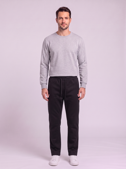 Men's Sherpa Lined Fleece Joggers - Black Straight Leg