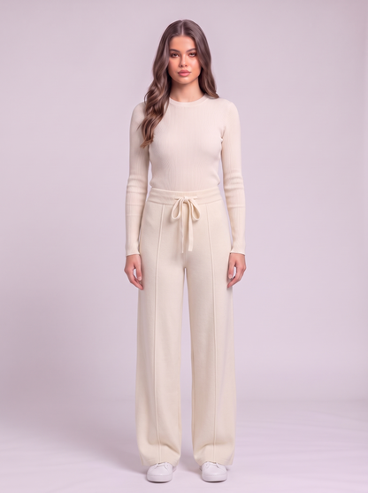 Knit Wide Leg Trousers - Ivory