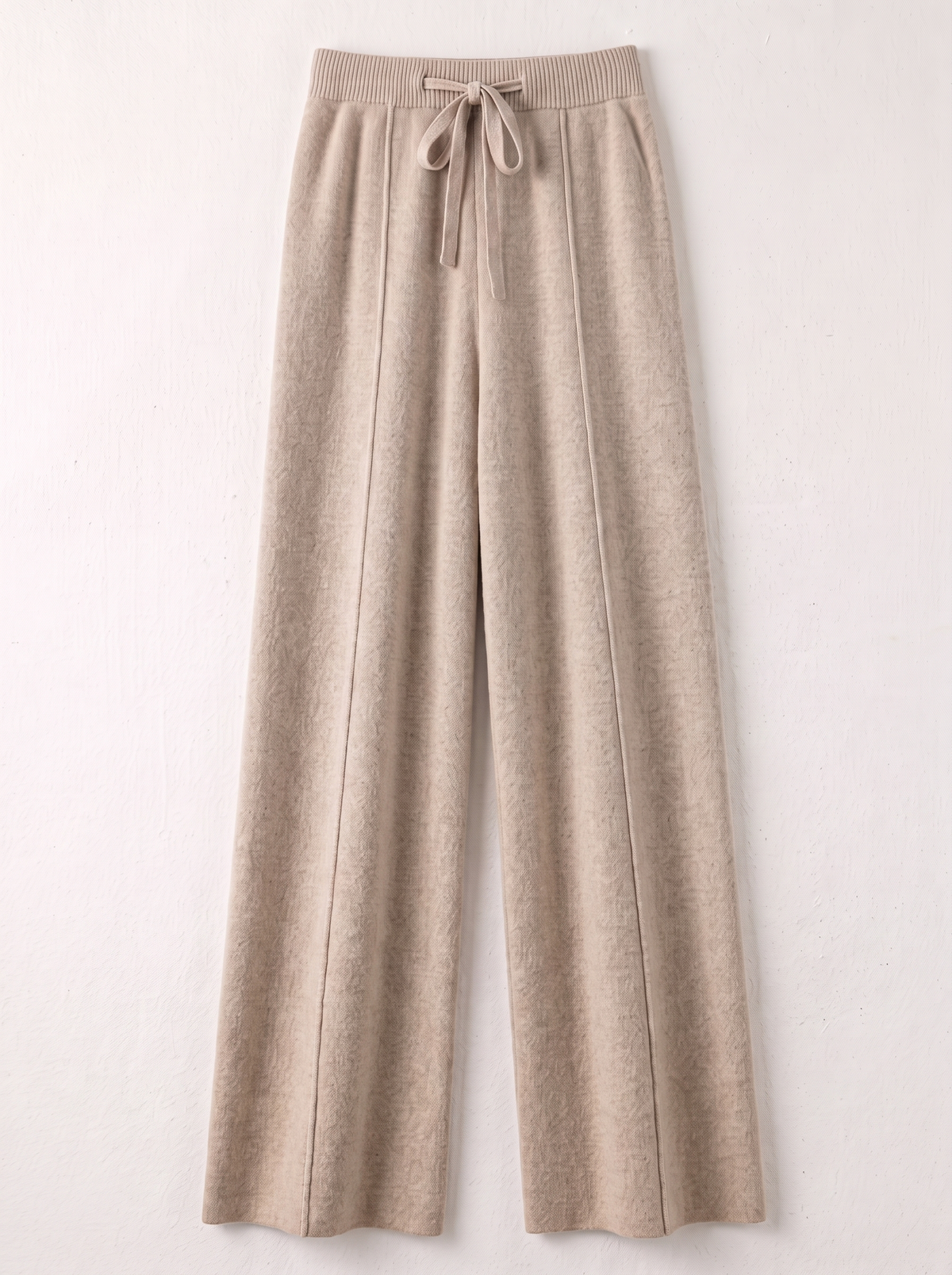 Knit Wide Leg Trousers - Camel - flat lay