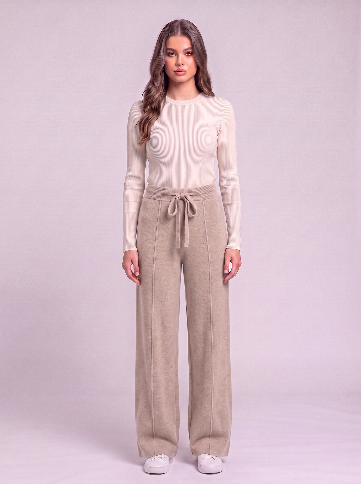 Knit Wide Leg Trousers - Camel