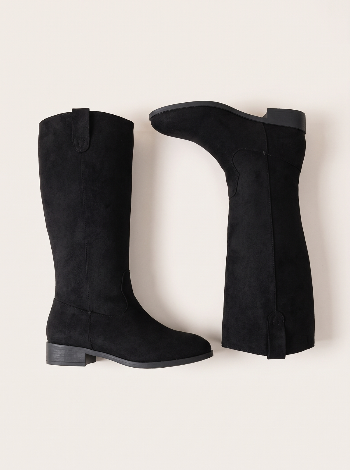 Round Toe Suede Boots - Black - flat lay