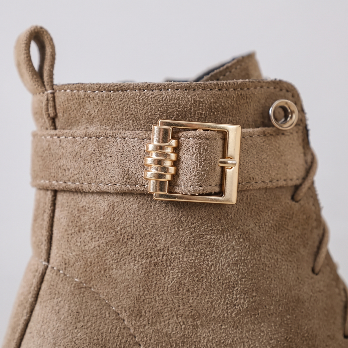 Round Toe Block Heels Boots - Khaki - close-up