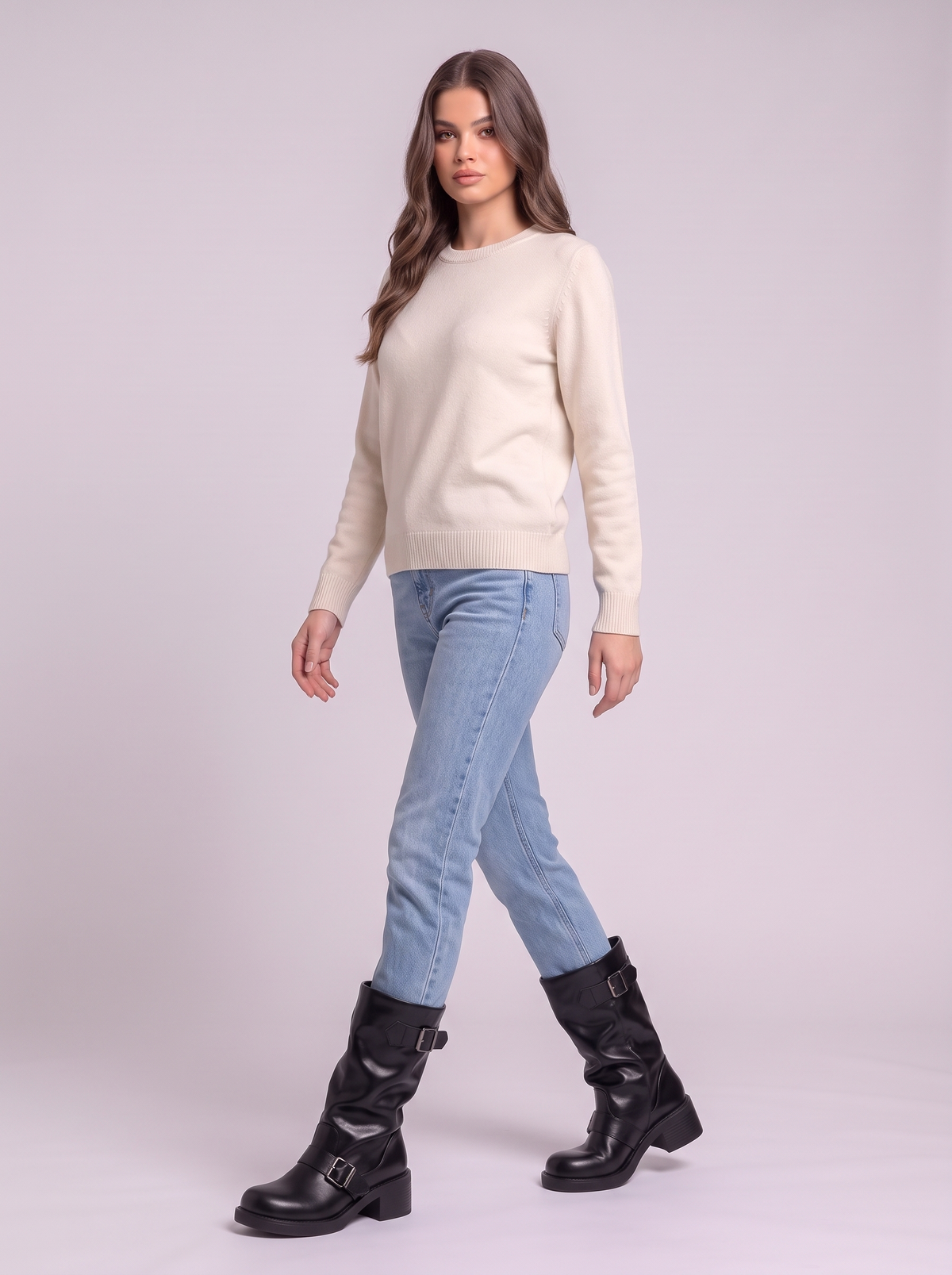 Round Toe Block Heels Boots - Black - side