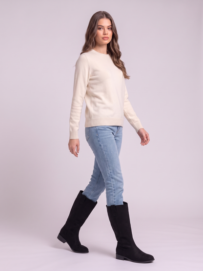 Round Toe Suede Boots - Black - side