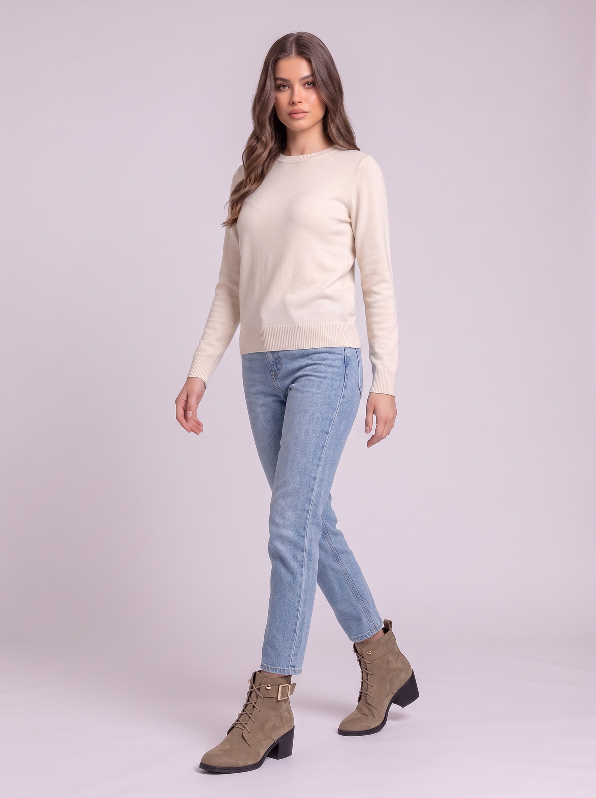 Round Toe Block Heels Boots - Khaki - side