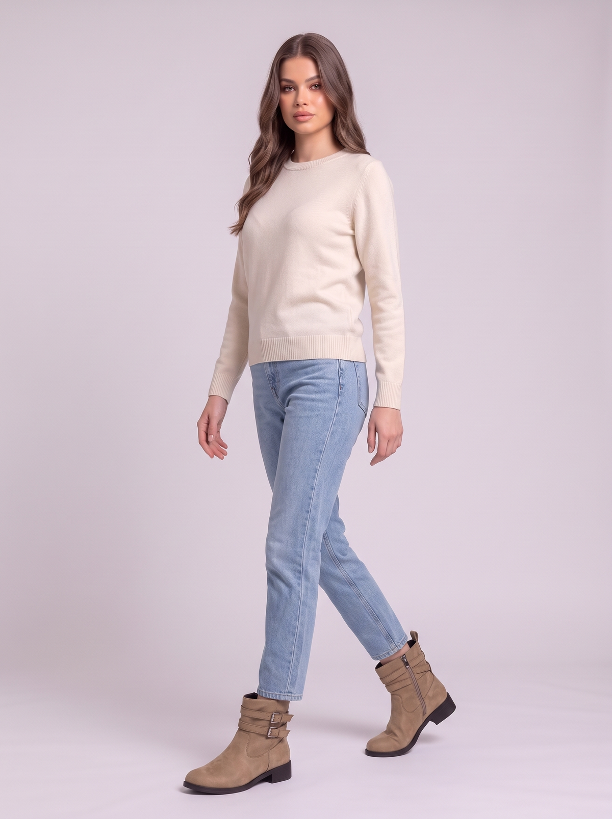 Round Toe Block Heels Boots - Khaki - side