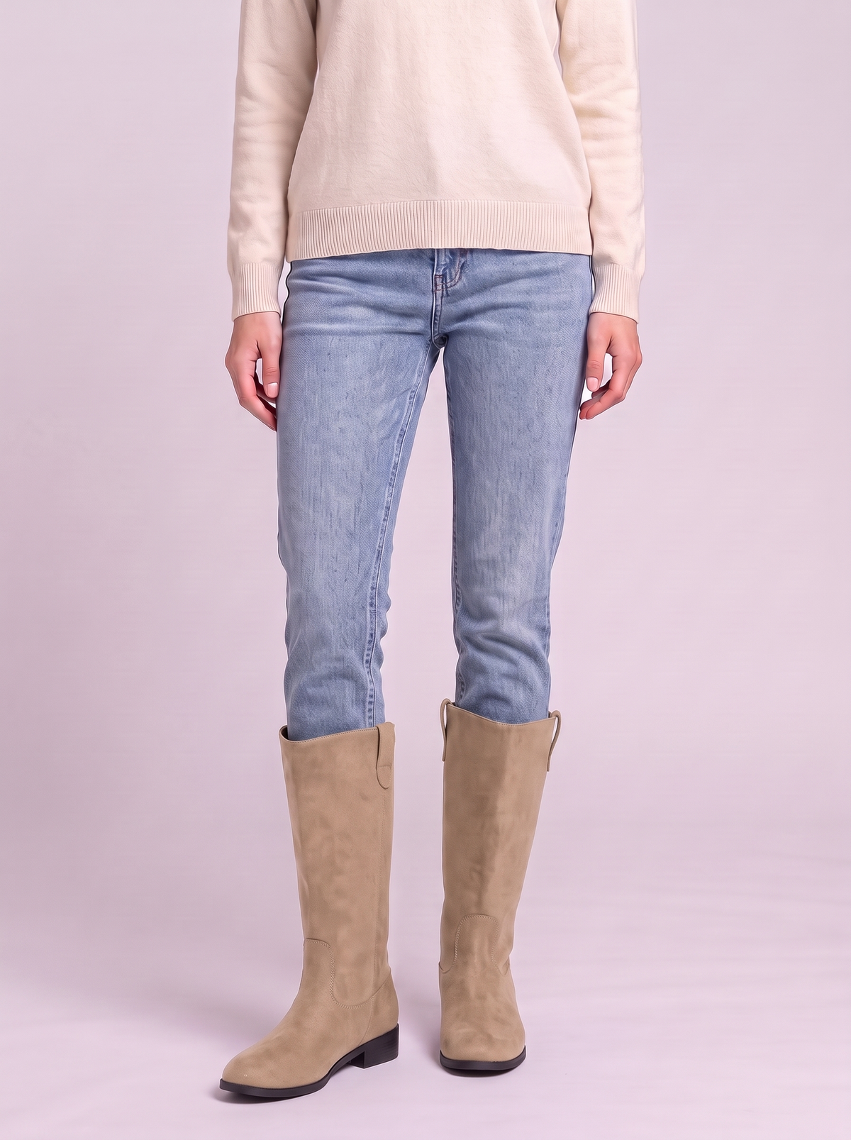 Round Toe Suede Boots - Khaki