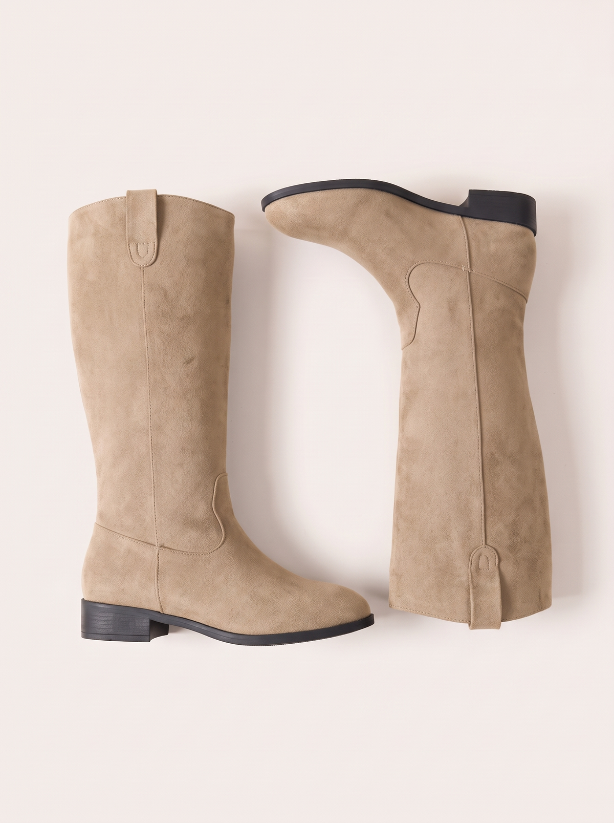 Round Toe Suede Boots - Khaki - flat lay