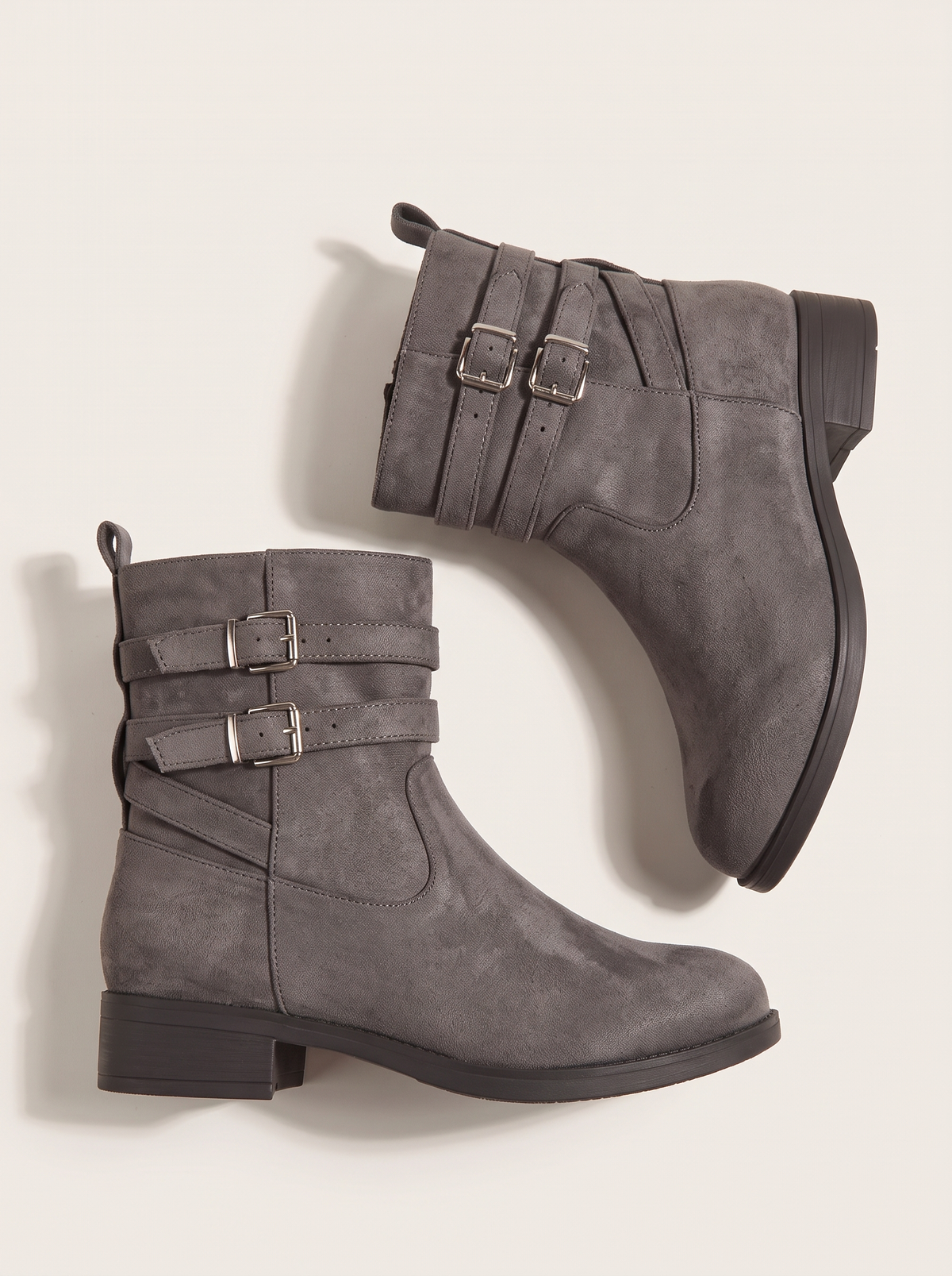 Round Toe Block Heels Boots - Dark Gray - flat lay