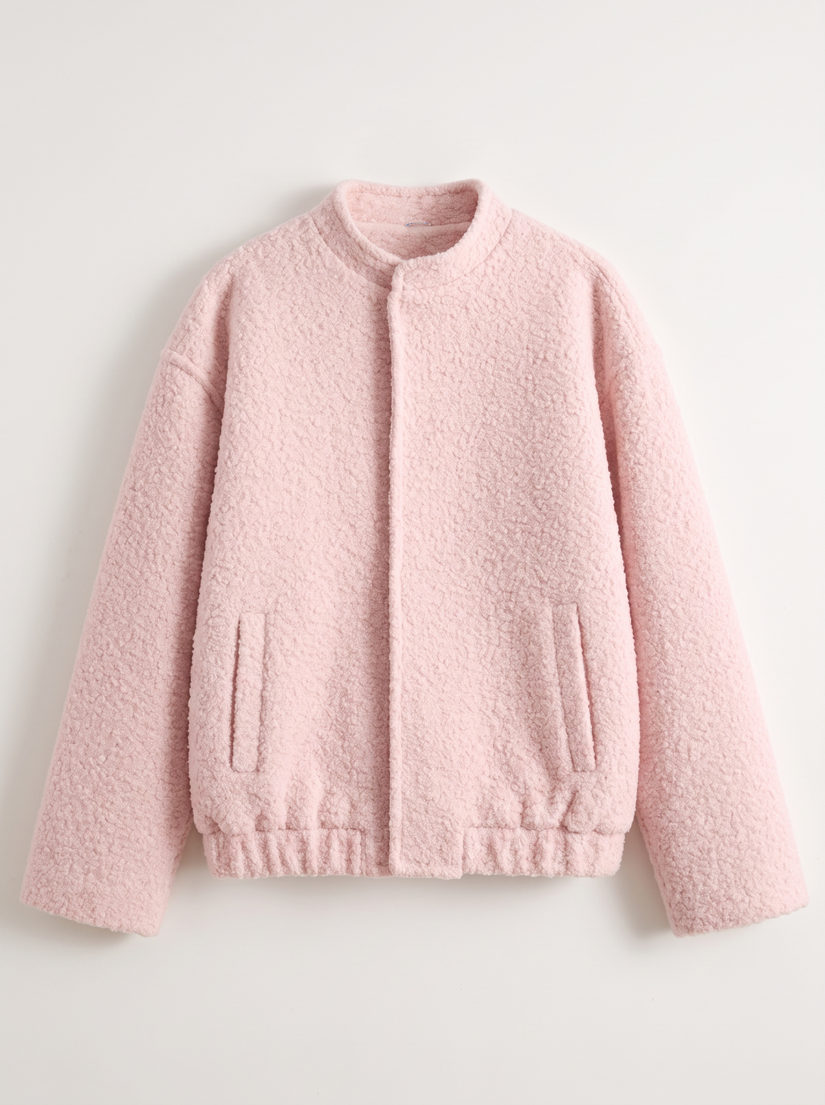 Double Take Plush Mock Neck Snap Down Jacket with Pockets - Blush Pink - flat lay