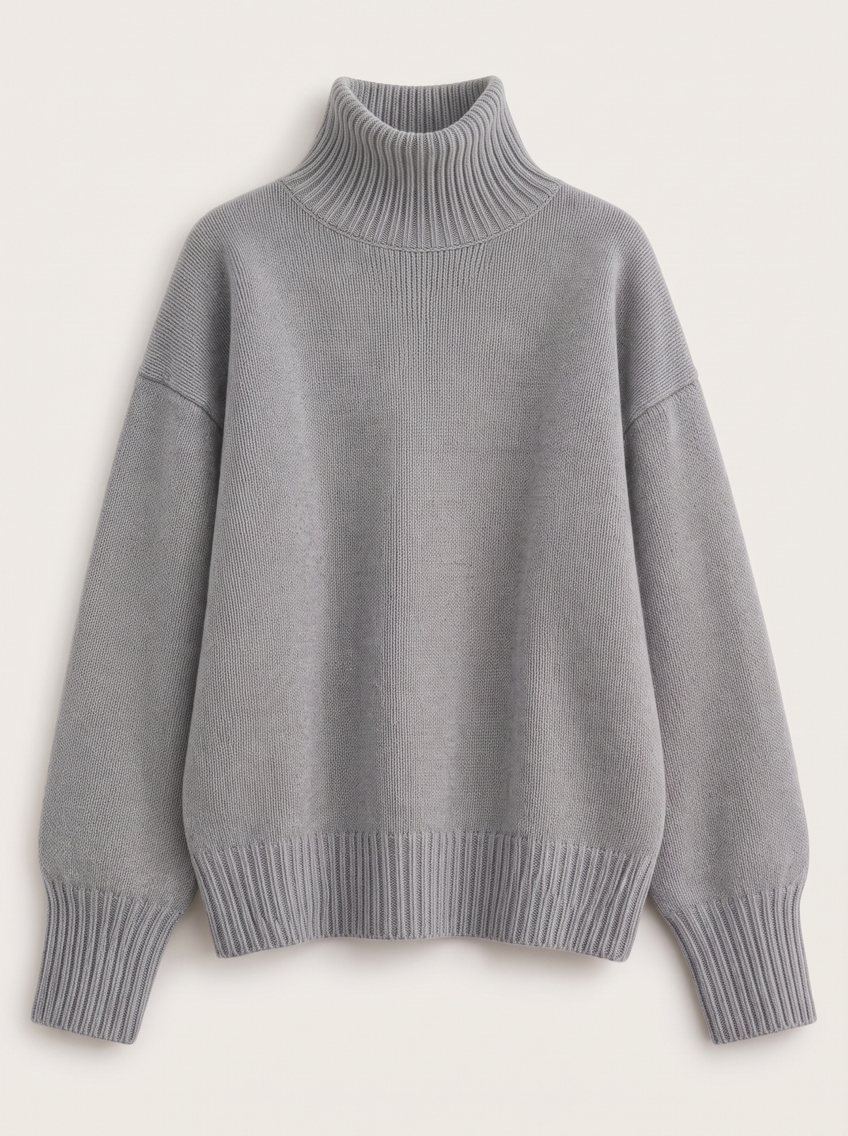 Turtleneck Dropped Shoulder Sweater - Gray - flat lay