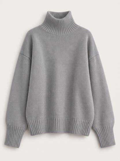 Turtleneck Dropped Shoulder Sweater - Gray - flat lay
