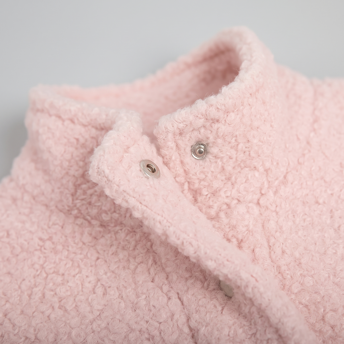 Double Take Plush Mock Neck Snap Down Jacket with Pockets - Blush Pink - close-up