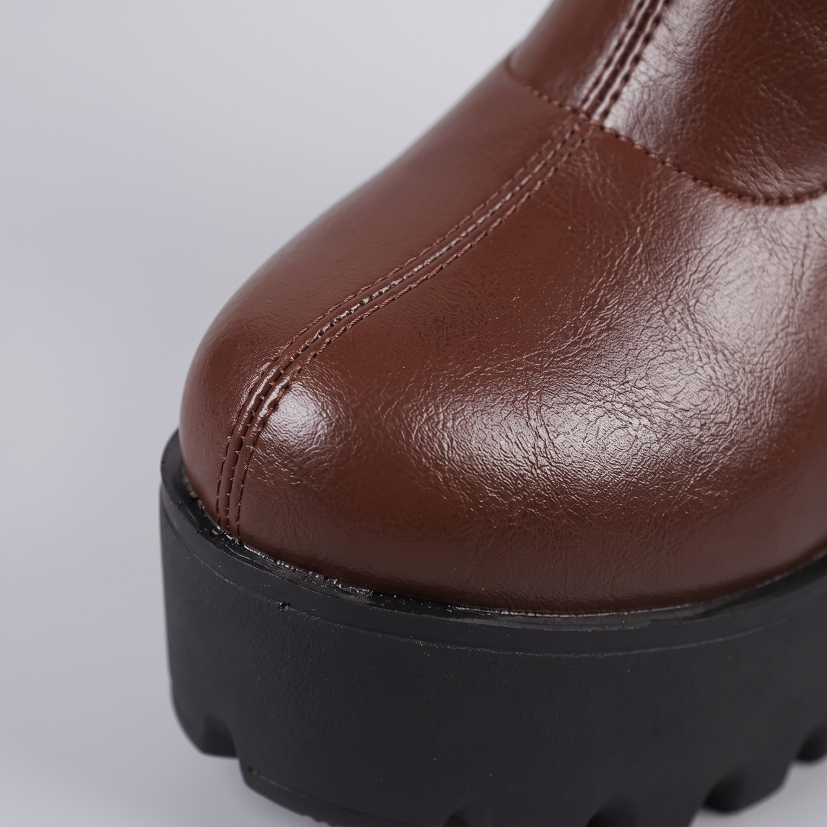 Chunky Platform High Heel Ankle Boots - Light Brown - close-up