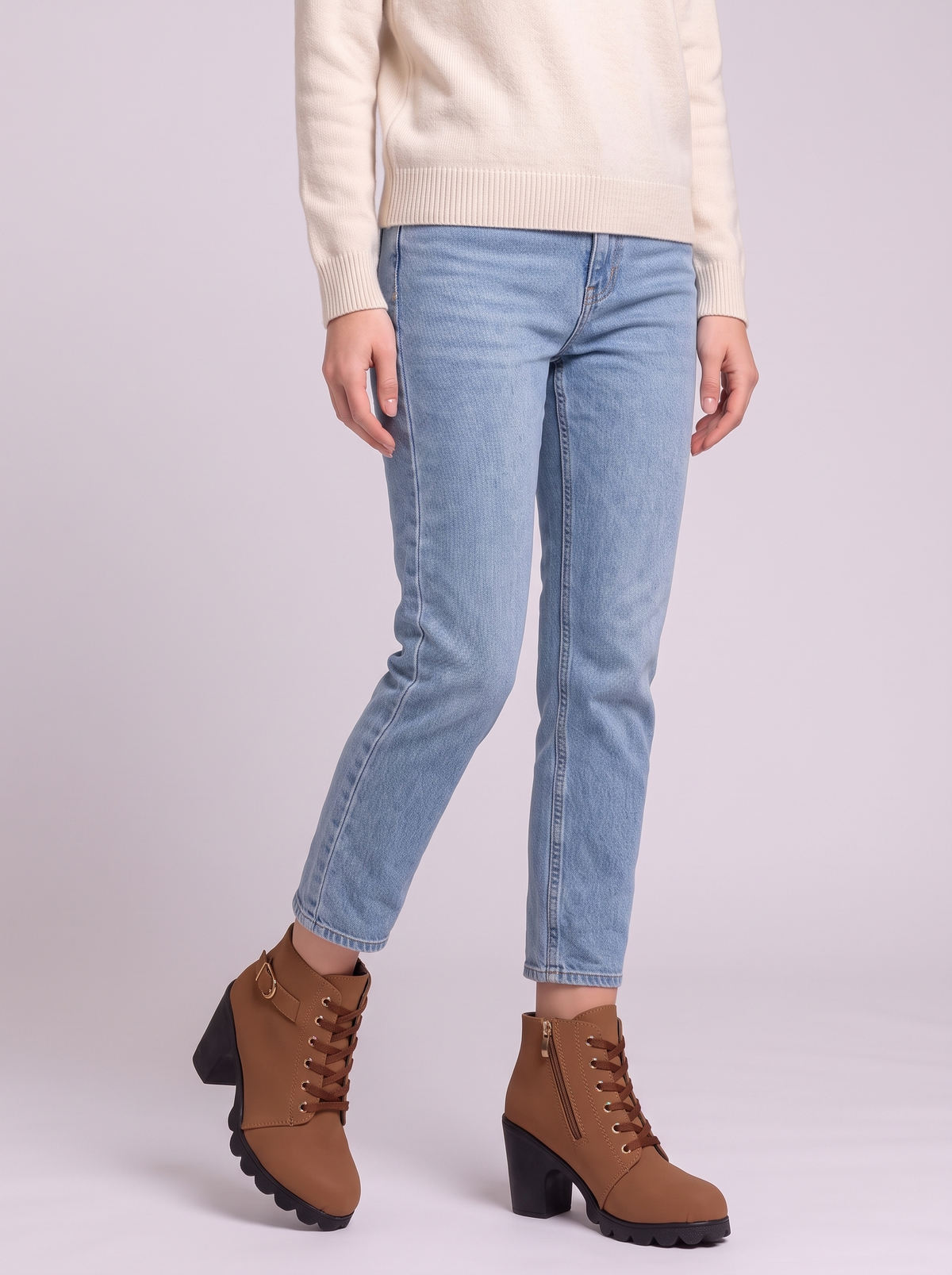 Lace-Up Buckle Chunky Heel Ankle Boots - Yellow