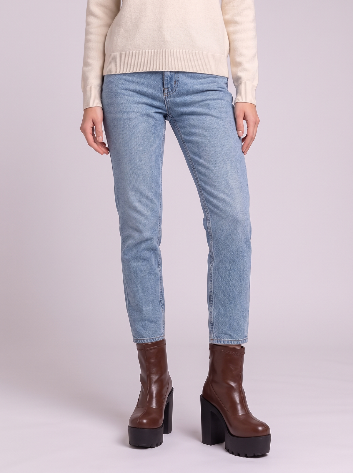 Chunky Platform High Heel Ankle Boots - Light Brown