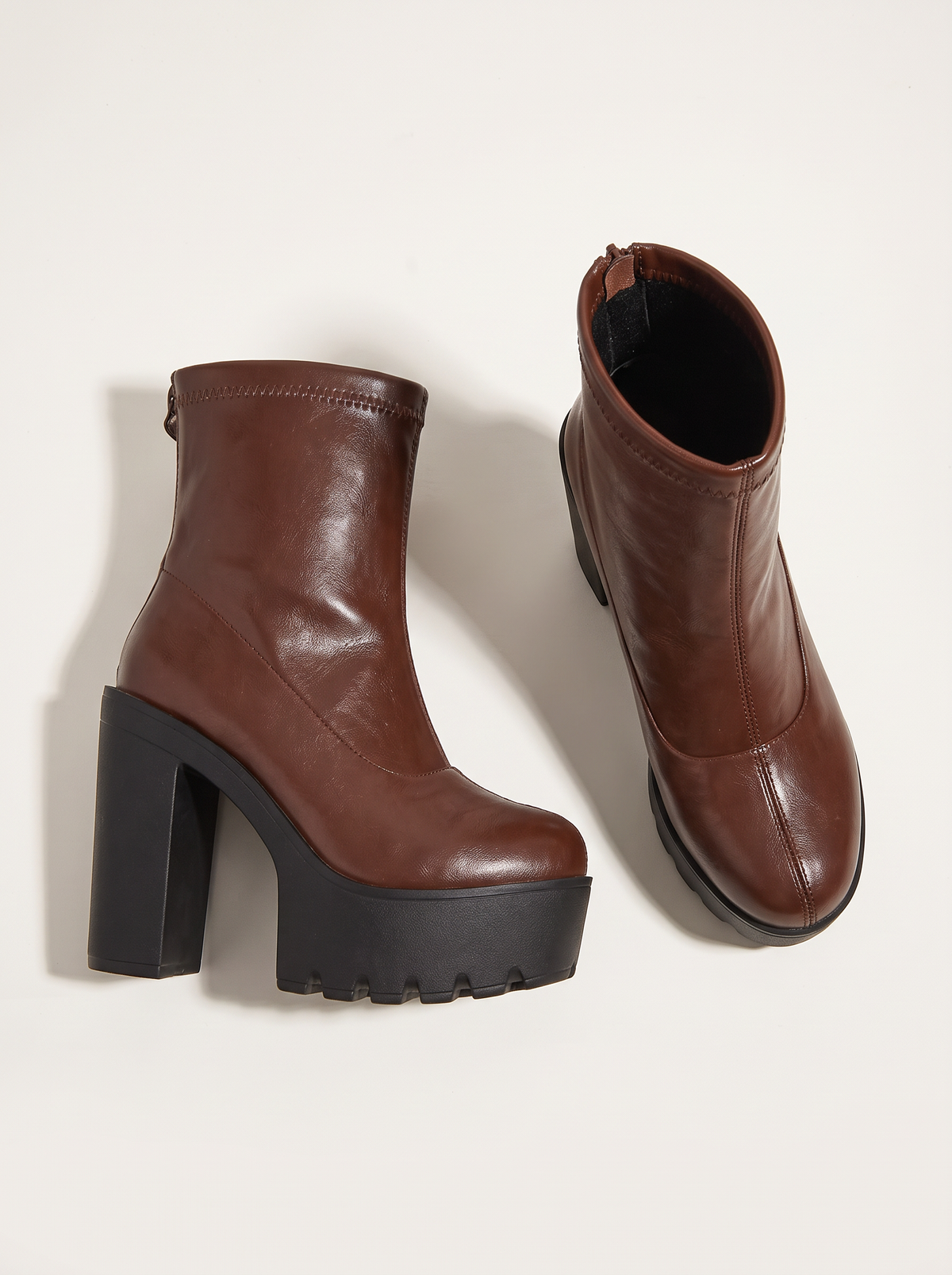 Chunky Platform High Heel Ankle Boots - Light Brown - flat lay