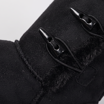 Mid-Calf Faux Fur Lined Toggle Button Winter Boots - Black - close-up