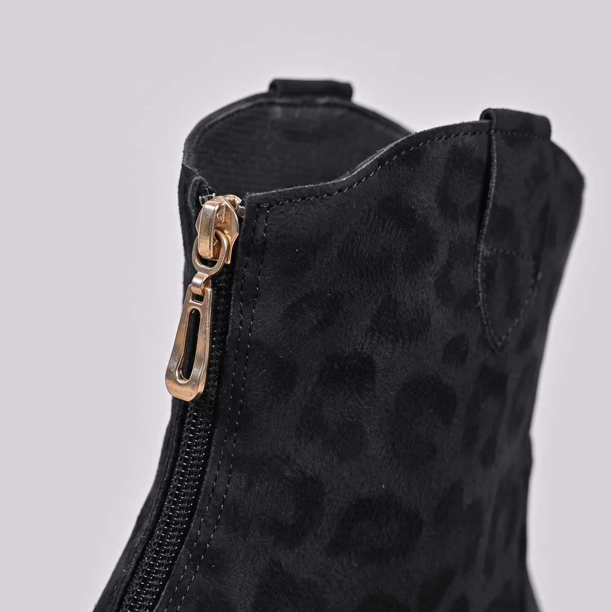 Leopard Print Western Ankle Boots - Black - close-up