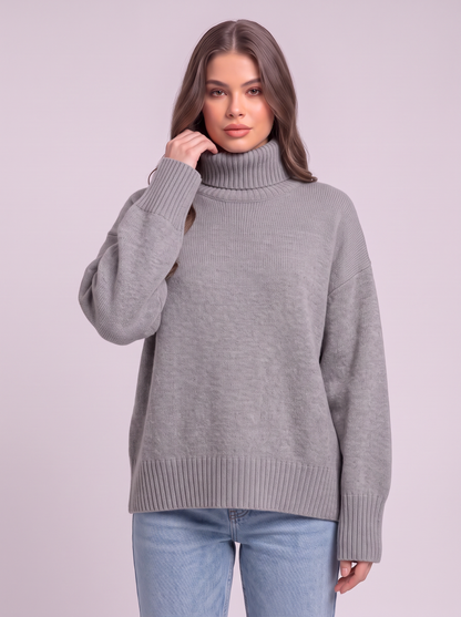 Turtleneck Dropped Shoulder Sweater - Gray - detail