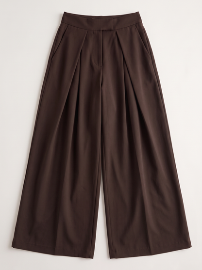 High-Waisted Pleated Wide-Leg Pants - Gray - flat lay
