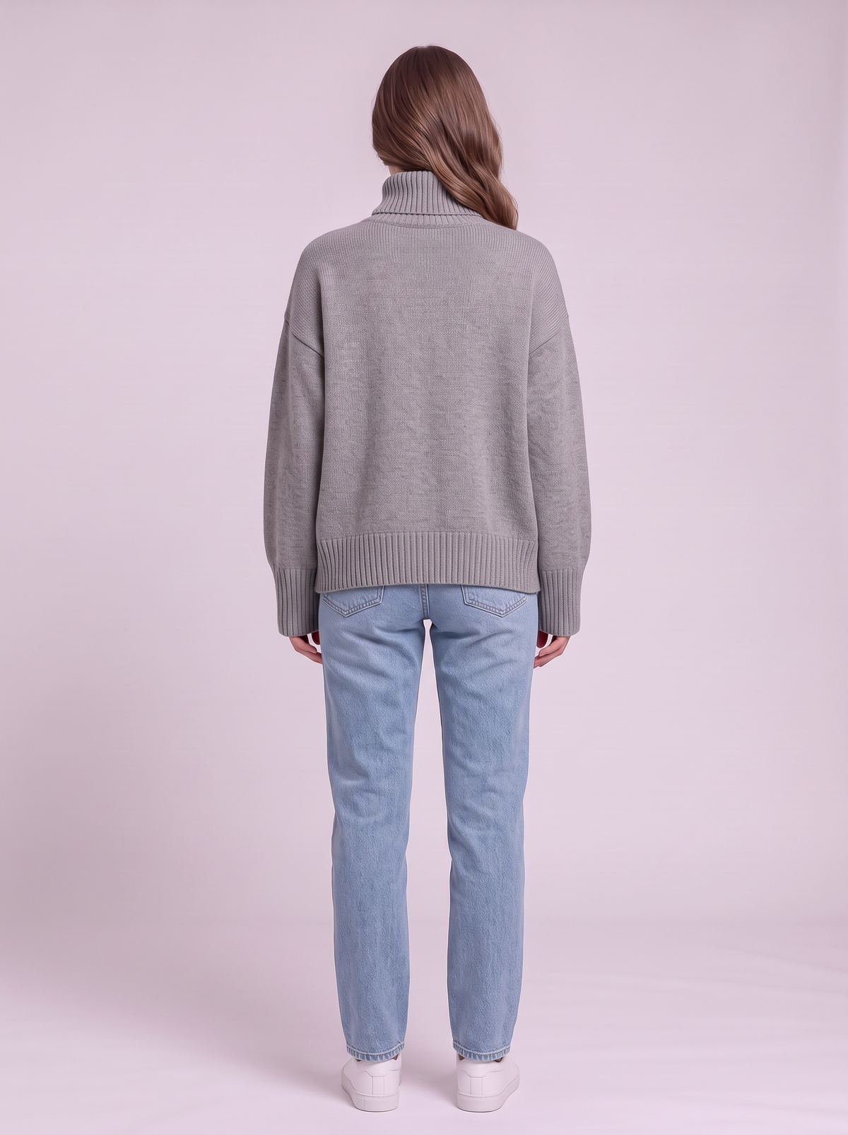 Turtleneck Dropped Shoulder Sweater - Gray - back
