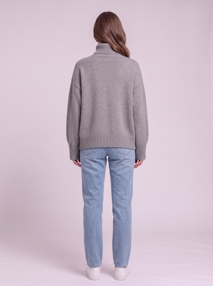 Turtleneck Dropped Shoulder Sweater - Gray - back