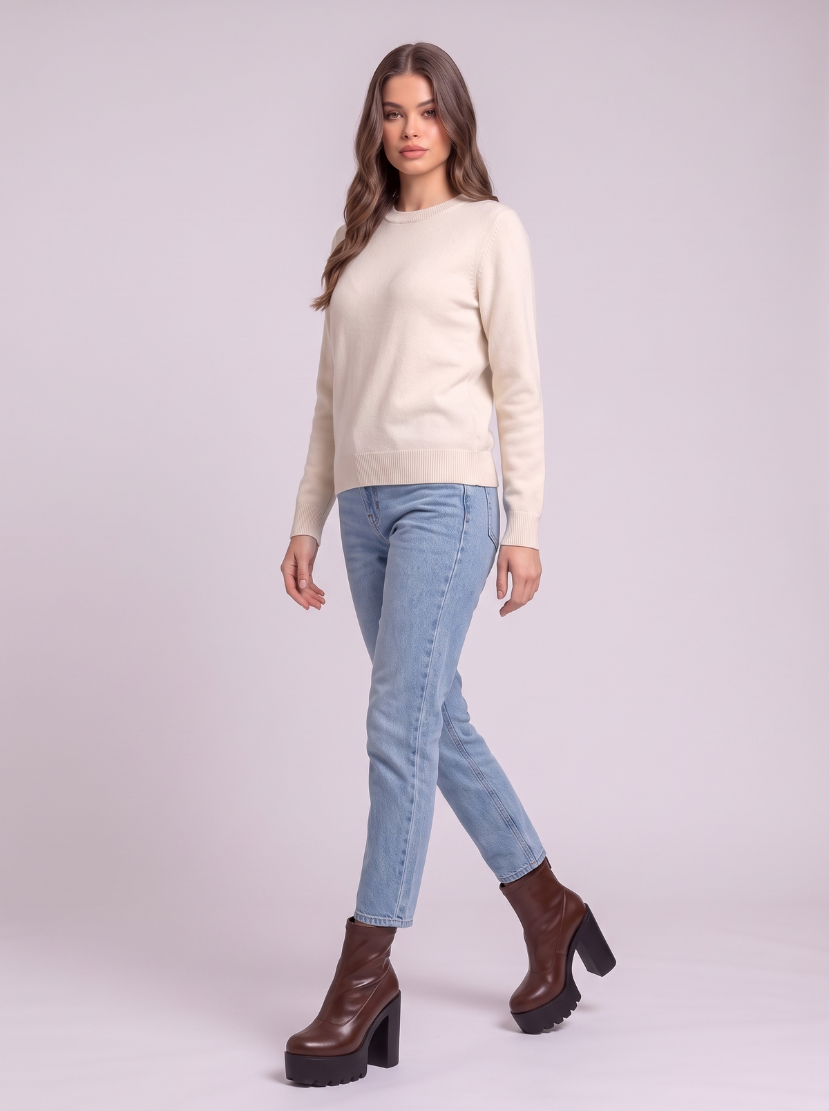 Chunky Platform High Heel Ankle Boots - Light Brown - walking