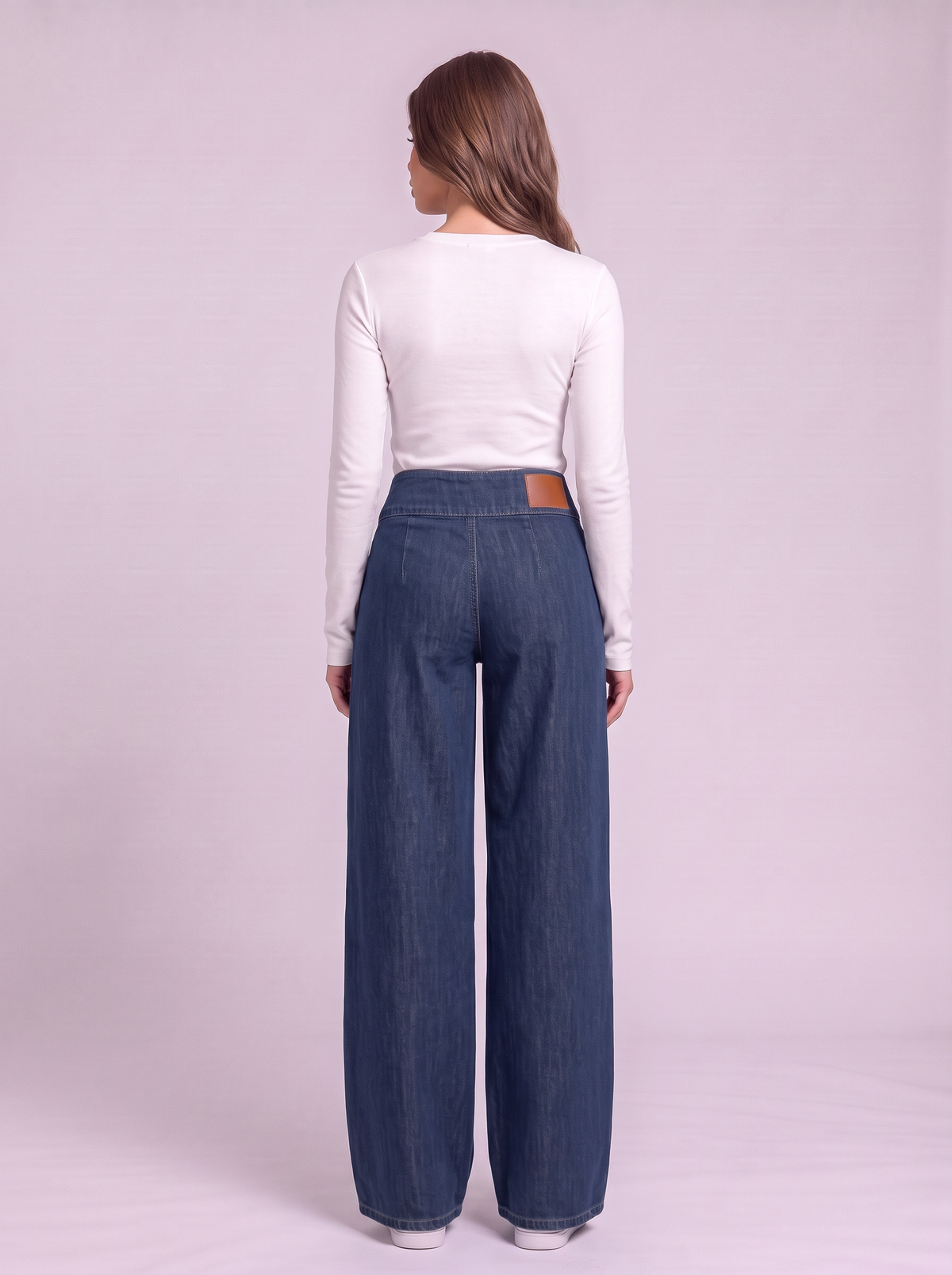 High-Waisted Wide-Leg Jeans with Zippered Pockets - Dark Blue - back