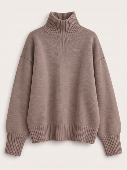 Turtleneck Dropped Shoulder Sweater - Coffee - flat lay