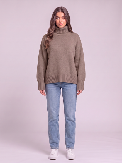 Turtleneck Dropped Shoulder Sweater - Coffee