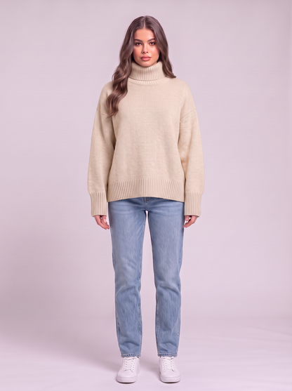 Turtleneck Dropped Shoulder Sweater - Apricot