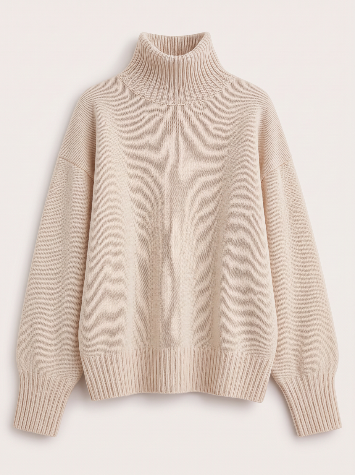 Turtleneck Dropped Shoulder Sweater - Apricot - flat lay