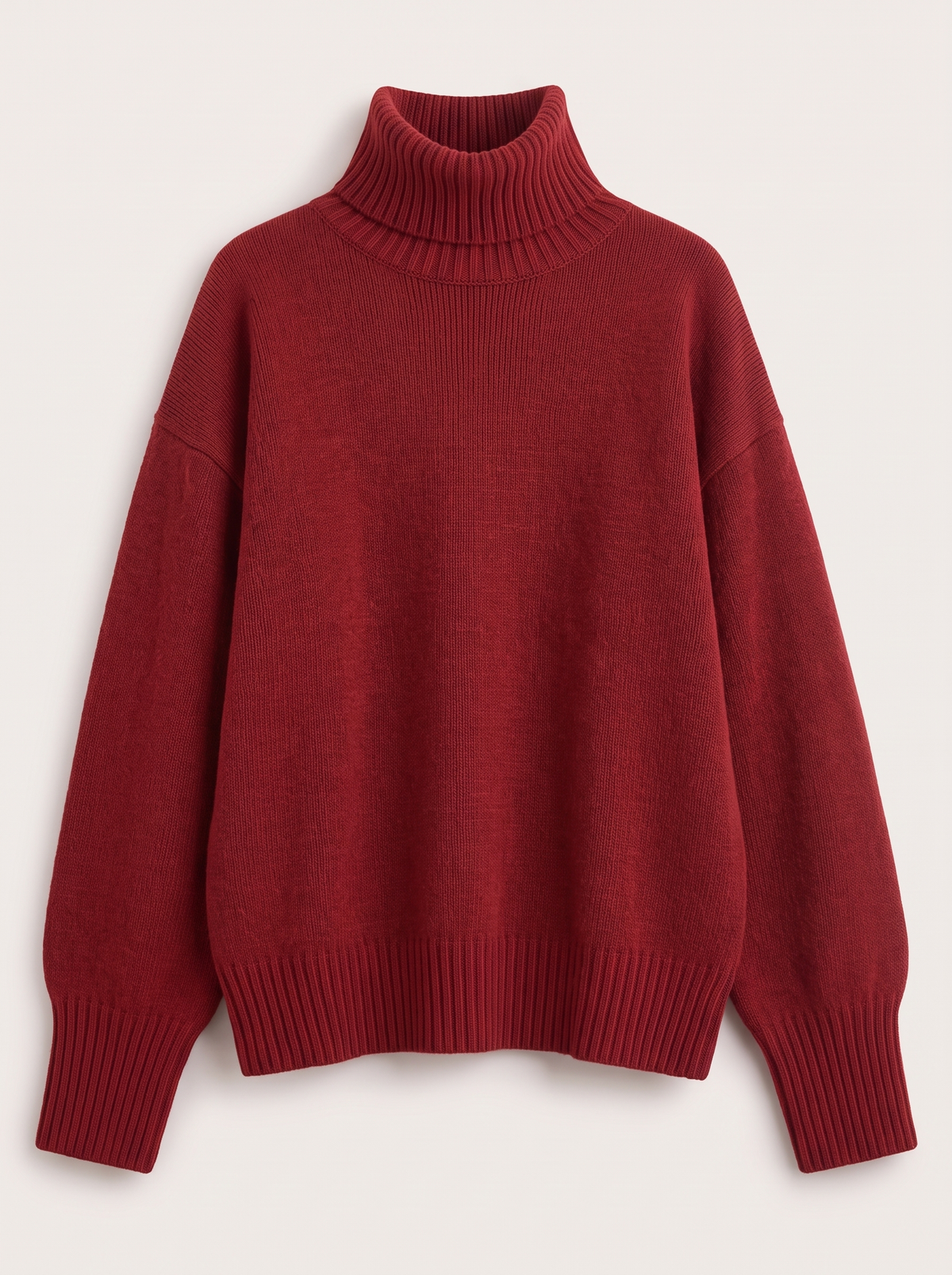 Turtleneck Dropped Shoulder Sweater - Red - flat lay