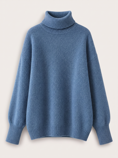 Turtleneck Dropped Shoulder Sweater - Blue - flat lay